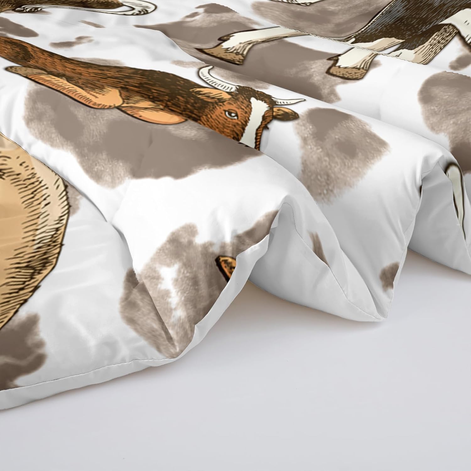 Cow Comforter Set for Boys Girls Women, Milk Cow Print Brown Cream Comforter Set Queen Size, Animal Highland Pattern Room Decorative 1 Comforter with 2 Pillowcases