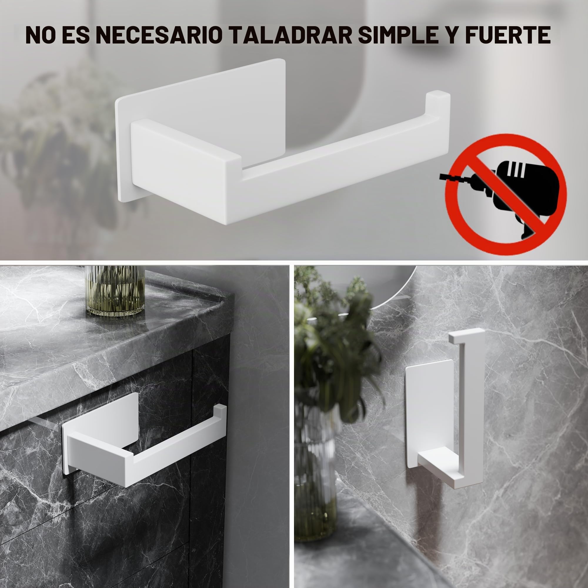 Aikzik Portarrollos Baño para Papel Higiénico, Porta Papel Higienico de Acero Inoxidable, Accesorios Baño sin Taladrar, Blanco.