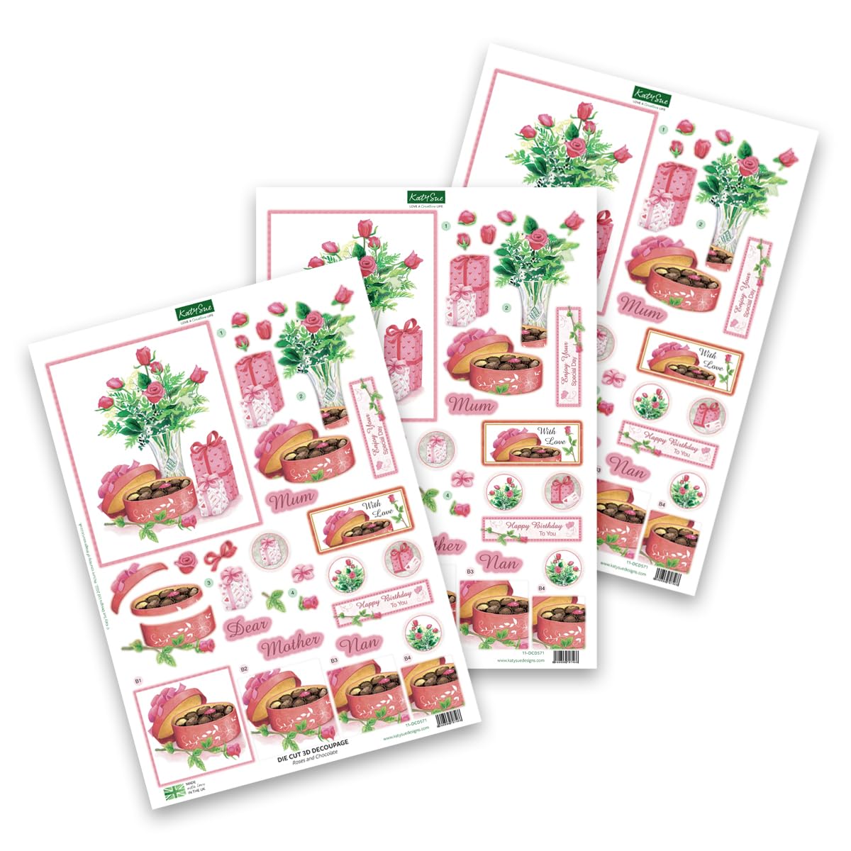 Jugs Of Tulips A4 Die Cut Decoupage Sheet - Katy Sue Designs