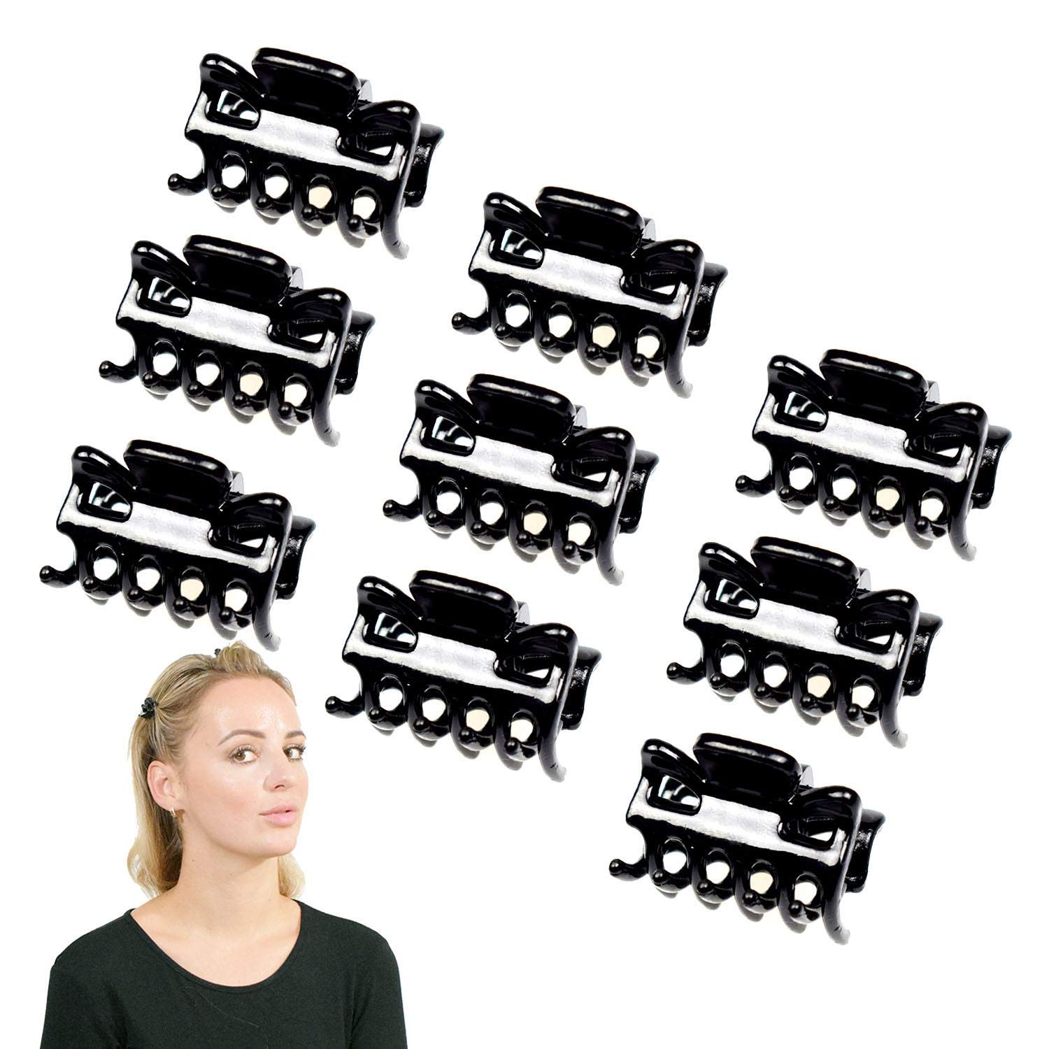 Basic Sense 1.1 inch Hair Claws, Durable & Sturdy Non-Slip Grip Classic Design Clamps, Jaw Clips, Mini 9pcs set Glossy Black