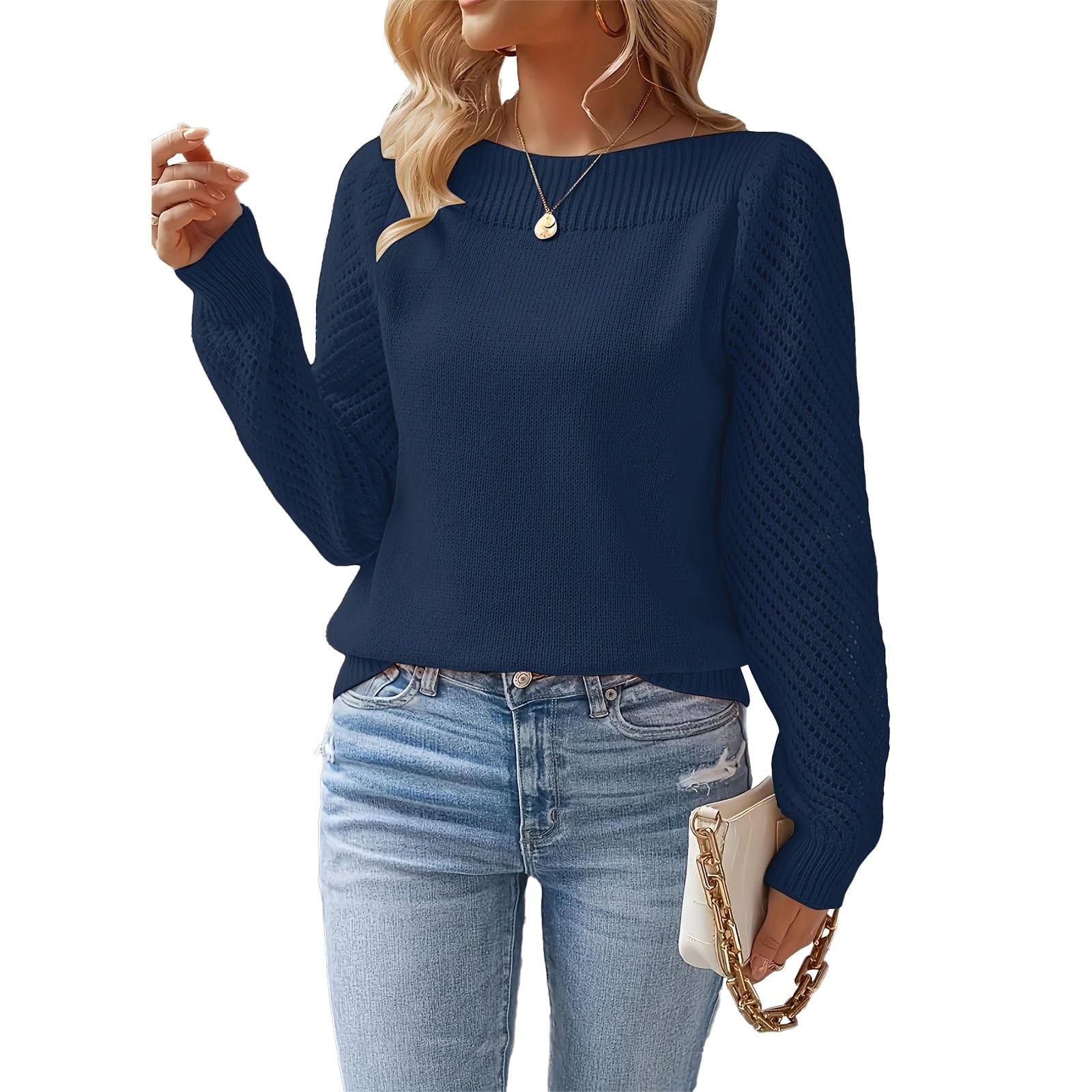 Womens Sweaters Casual Ribbed Crewneck Sweater Soft Knit Lightweight Top Winter Long Sleeve Pullover Clothes