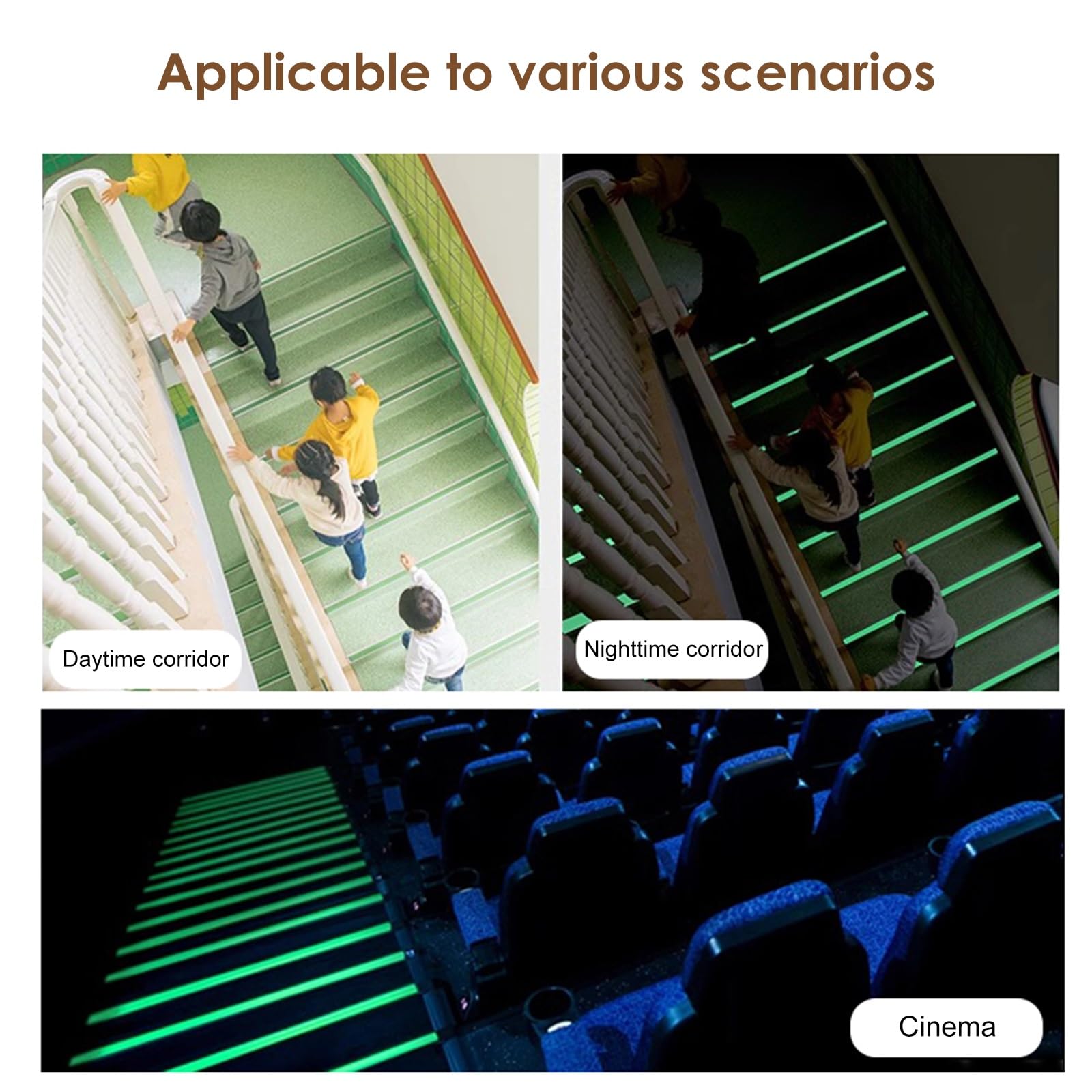 Cantoneras Adhesivas Salva Escalones Fluorescentes, Zócalo Escaleras Con Protectoras Antideslizantes Para, Tiras Autoadhesivas Peldaños En Forma,Perfil Borde Escalera Efecto Nocturno