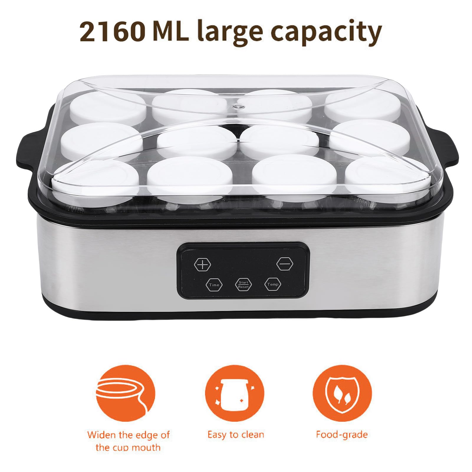 Yaourtière Électrique 12 Pots avec Minuterie 0-48h Température Réglable Yaourt Fait Maison pour Famille, Petit Déjeuner Sain, Collation Enfant, Régime Alimentaire