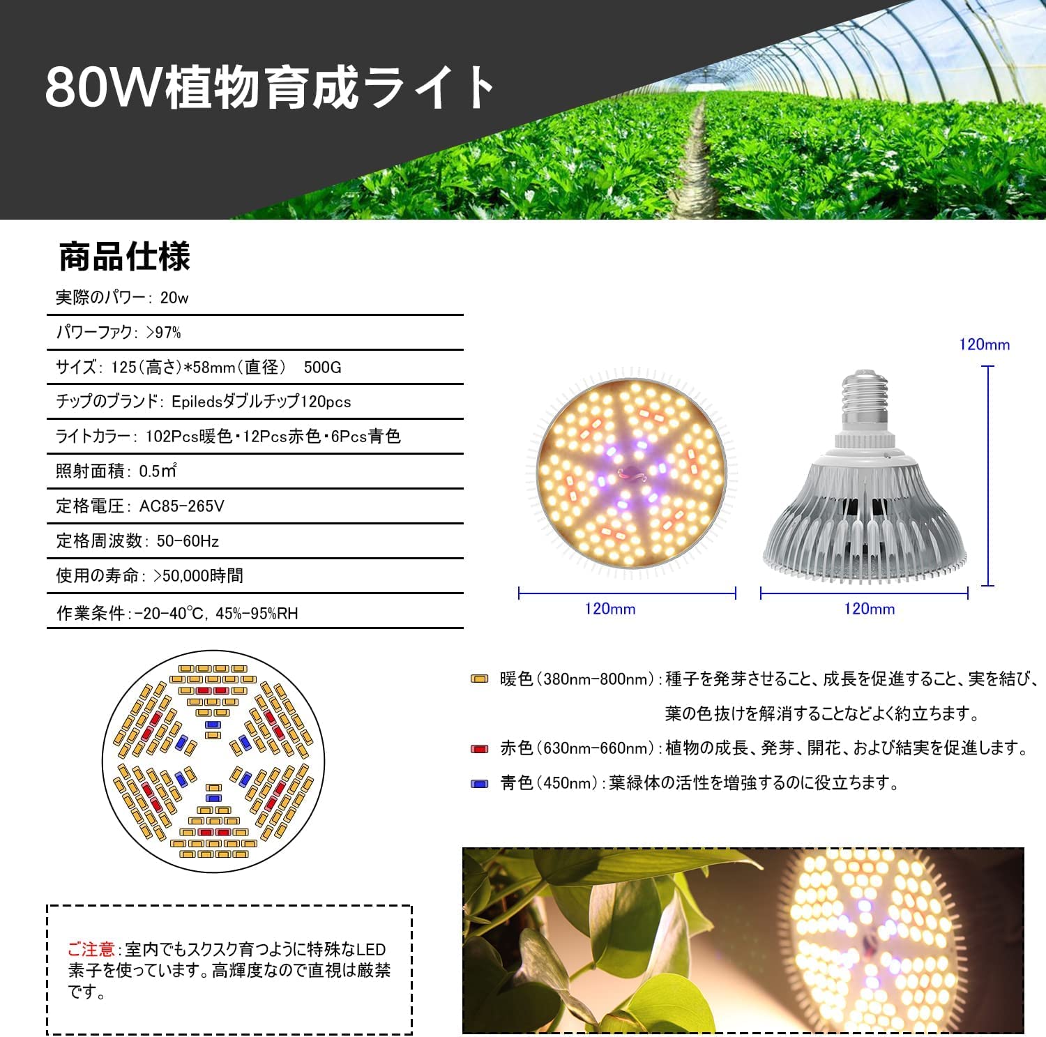 Amazon.co.jp: MORSEN LED植物育成ライト 80W相当 暖色 E26口金