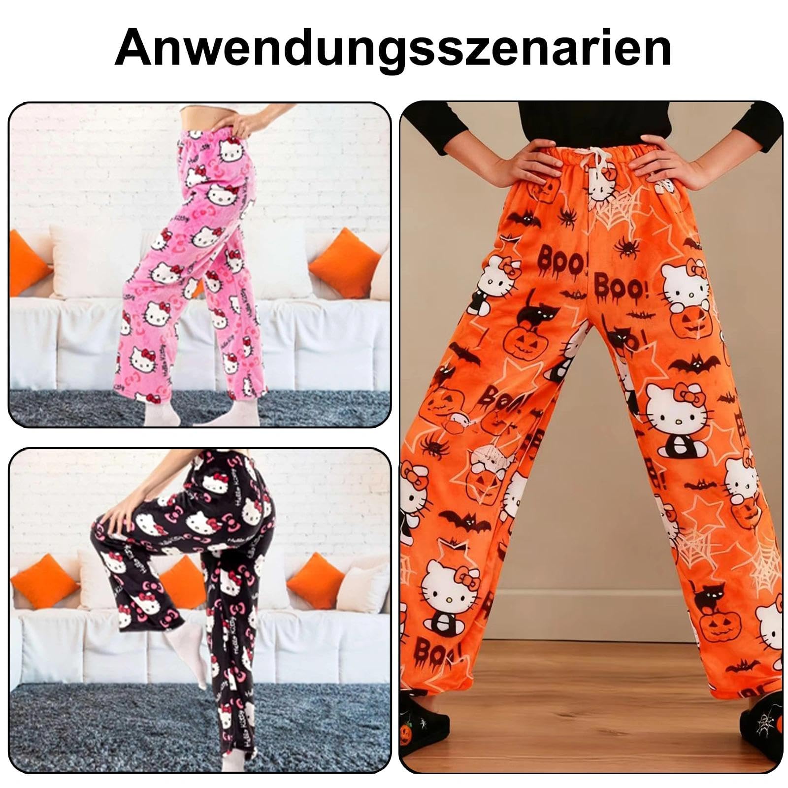 Pantalones de pijama para mujer, pantalones largos de pijama de anime, pantalones largos de franela, dibujos animados kawaii, mullidos y cálidos, pantalones de salón Y2K para mujer, otoño e invierno