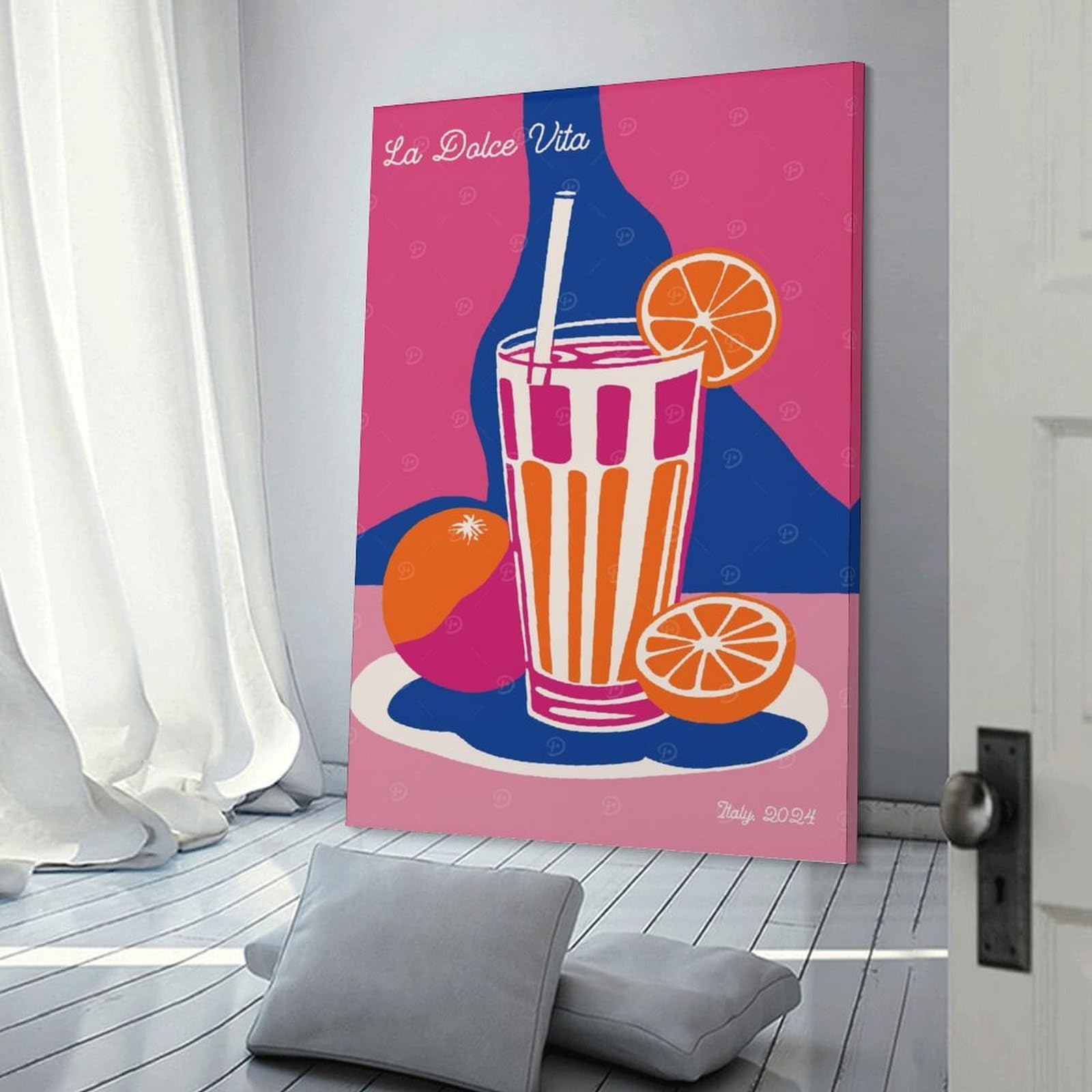 Junmoney Hanging Wall Art Blue Pink Kitchen Art, 20x30inch(50x75cm), for Wall Displays, Bedrooms Or Room Updates, Wall Decor Suited to Curated Displays