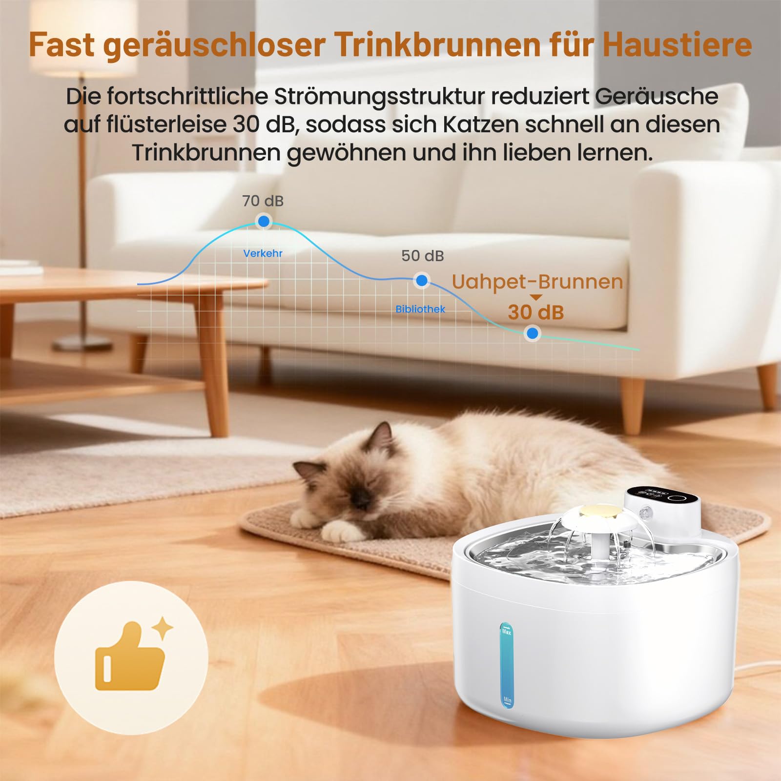 Katzenbrunnen, 2.6L Trinkbrunnen für Katze mit 4 Filter, Leise Katzenbrunnen Kabellos mit Bewegungsmelder, 4000mAh Batteriebetrieben Katzentrinkbrunnen, Tablett aus Edelstahl für Katze - BPA-Frei