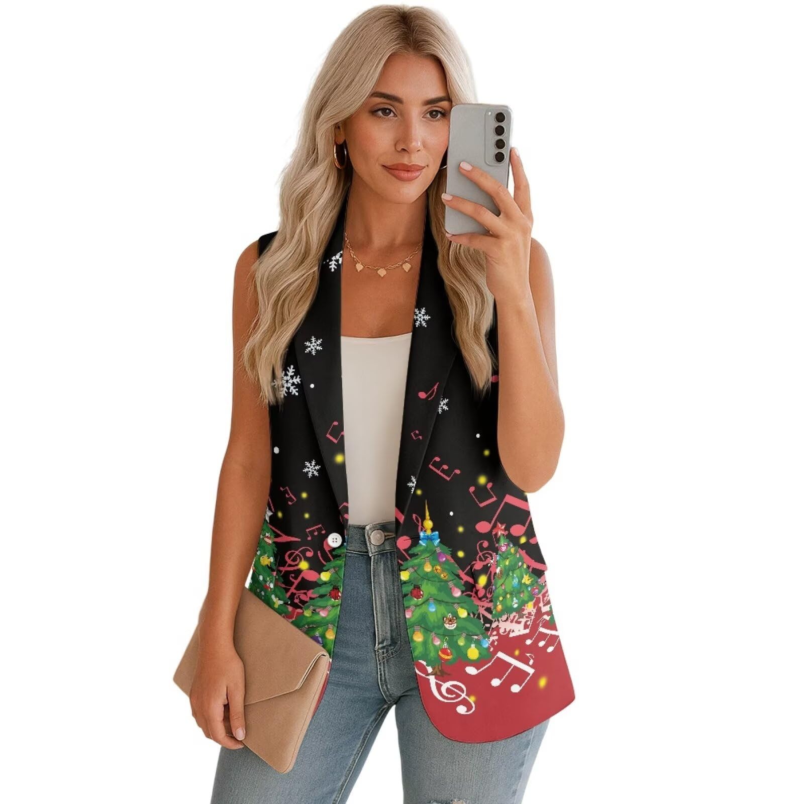 Blazer Suit Vest for Women Fashion Waistcoat Work Dressy Casual Sleeveless Blazer Jackets Vest Tops with Pockets