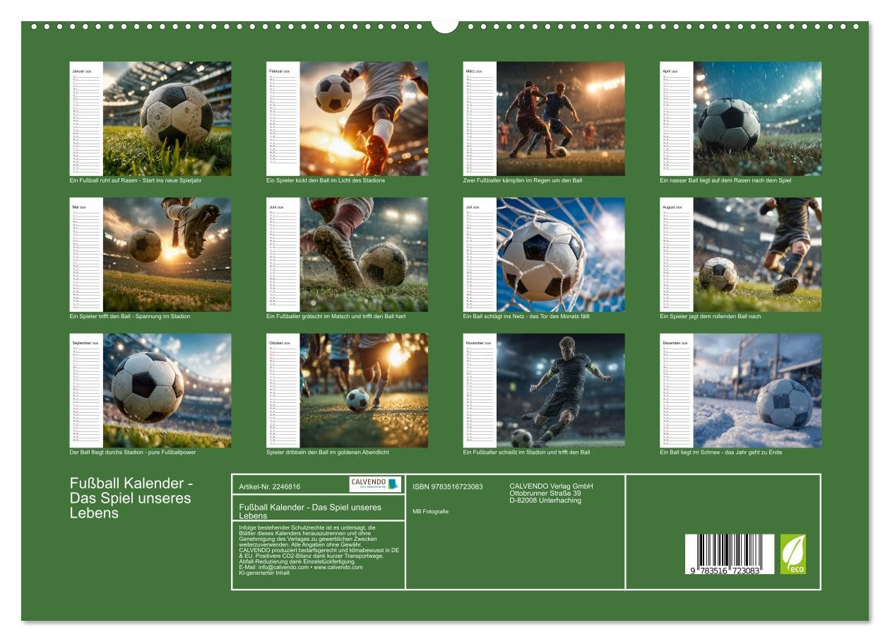 Fußball Kalender - Das Spiel unseres Lebens (hochwertiger Premium Wandkalender 2026 DIN A2 quer), Kunstdruck in Hochglanz: Fesselnde Fußballbilder ... Emotion und Liebe zum Ball. (CALVENDO Sport)