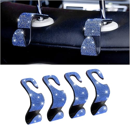 Miniatura 1 de Moly Magnolia Ganchos brillantes para reposacabezas de asiento de automóvil, 4 piezas hechas a mano con diamantes de imitación para bolso de mano,