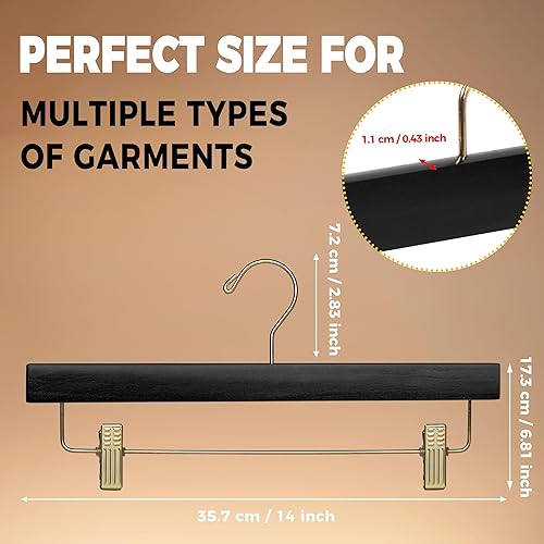 Miniatura 3 de Quality Hangers Perchas de madera negras para pantalones, paquete de 20 perchas giratorias para ropa, falda de madera de loto, pantalones,