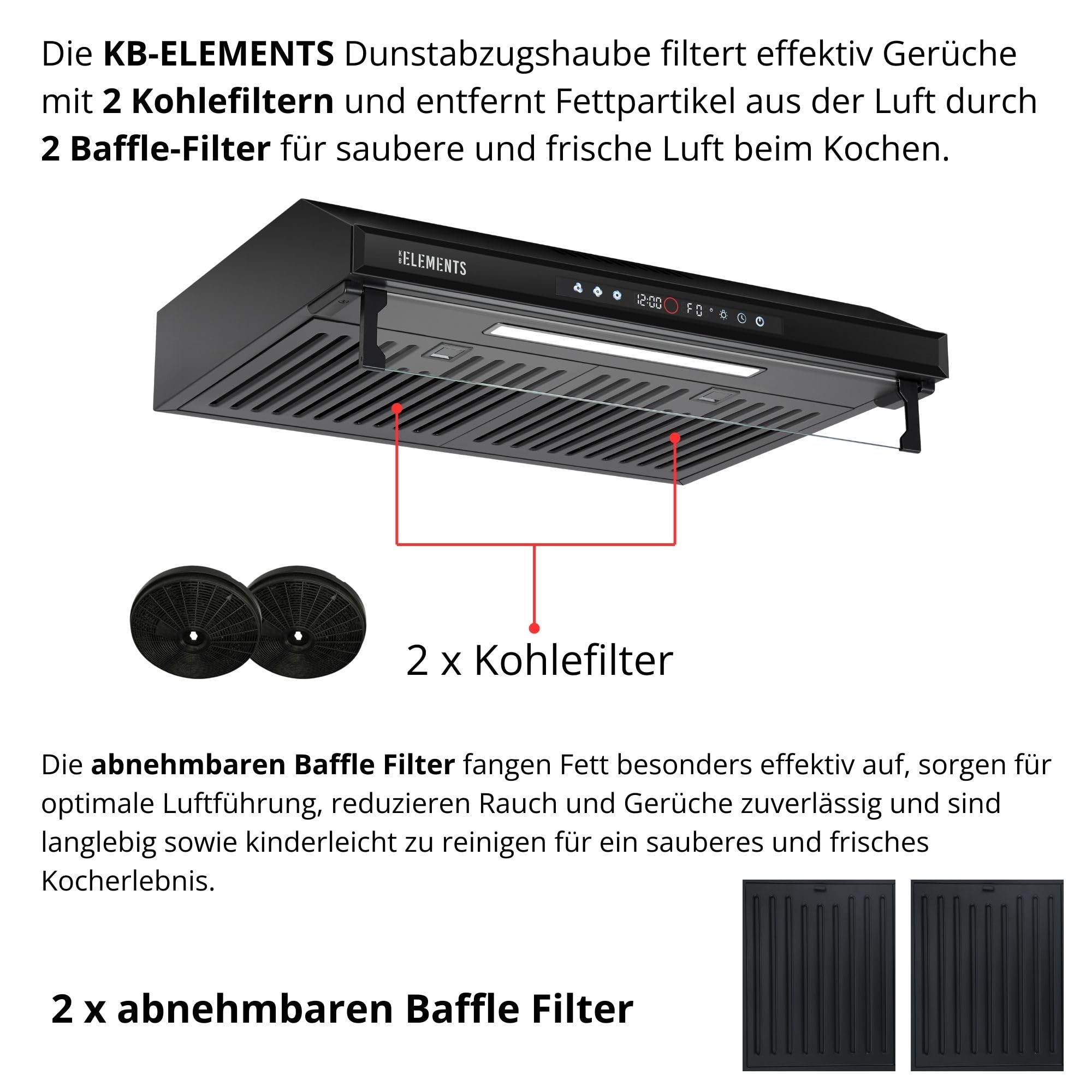 Dunstabzugshaube 60cm Unterbau Umluft/Abluft 650m³/h starke Saugleistung Doppelter Motor Touch-Gestensteuerung Multifunktionales Touch Display