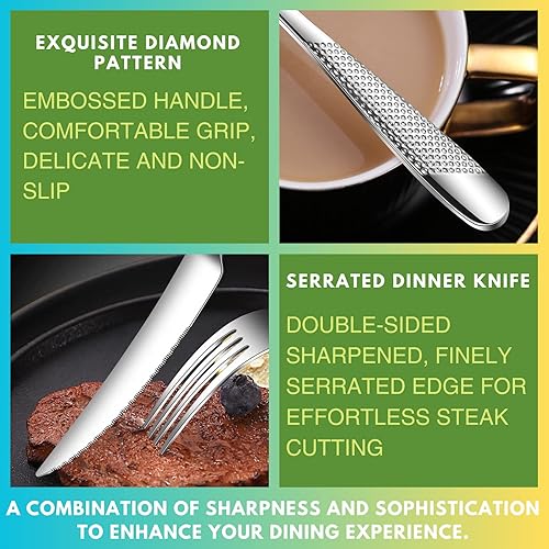 Miniatura 4 de Vilihkc Juego de cubiertos martillados de 20 piezas, juego de cubiertos de acero inoxidable 1810, juego de utensilios de cocina para 4, juego de