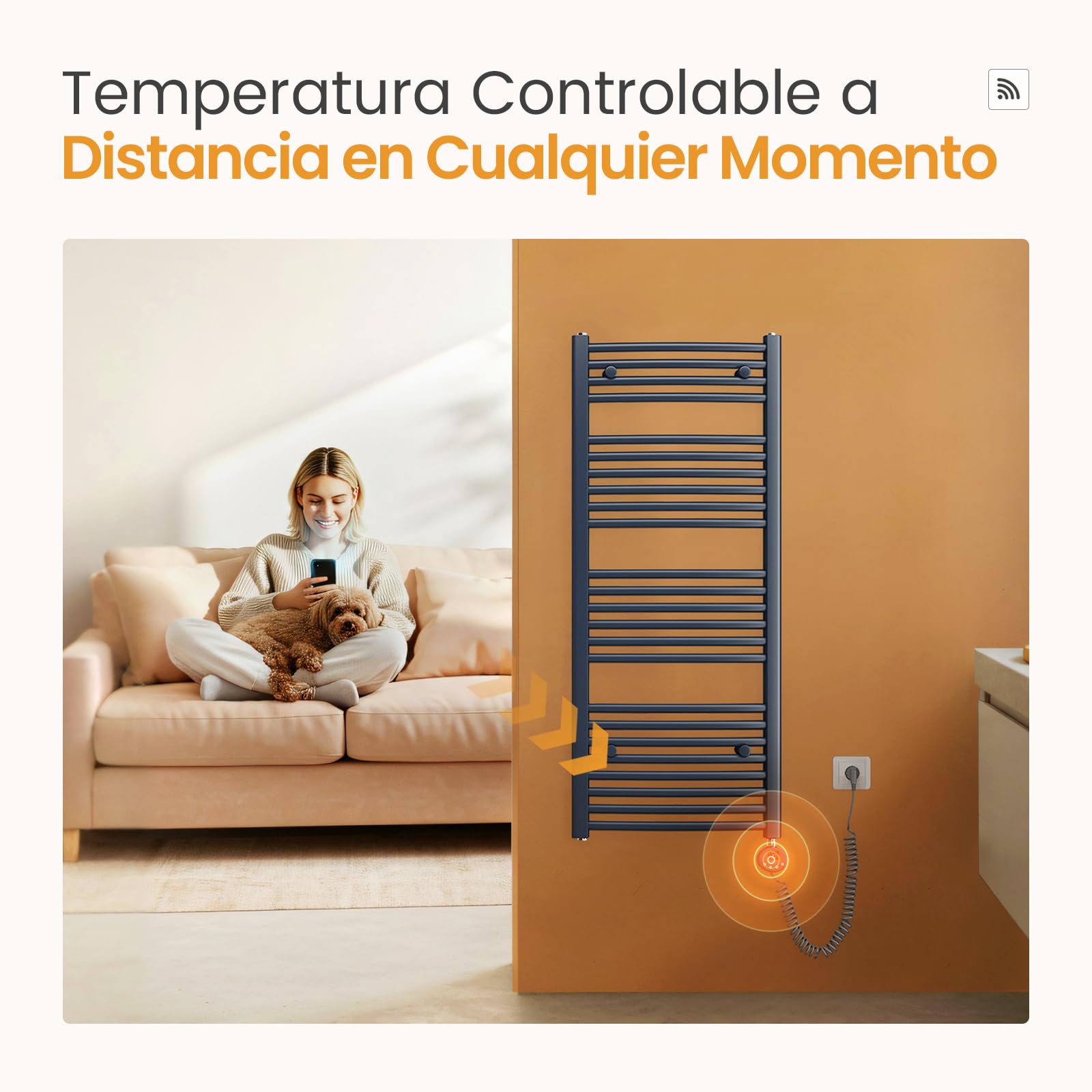 EMKE Toallero Eléctrico Baño con WiFi Termostato, 75 x 40 cm, Antracita | Radiador Curvado con WiFi Termostato,Toallero Electrico Baño, ,secador de Toallas electrico para baño, 300 Watts