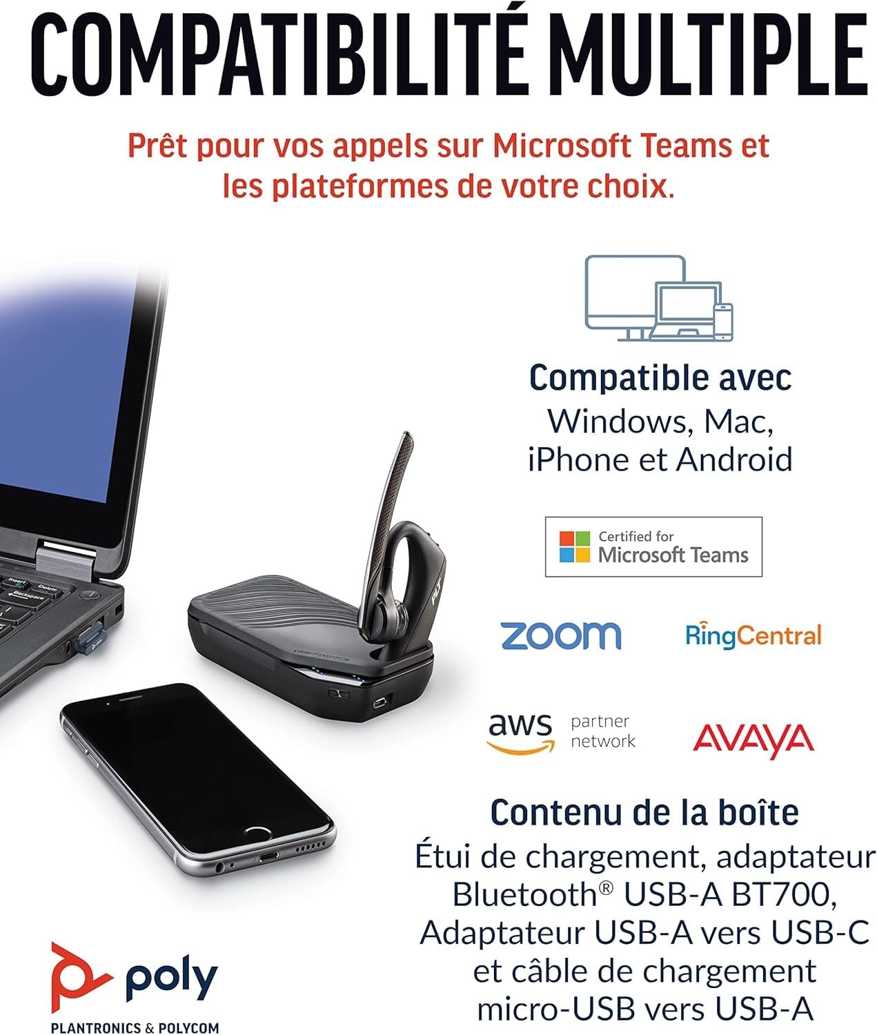 Poly Voyager 5200 UC Wireless Headset & chargeur (Plantronics) - Casque Bluetooth mono-oreille (mono) avec microphone à réduction de bruit - Connexion au téléphone portable/Mac/PC via Bluetooth