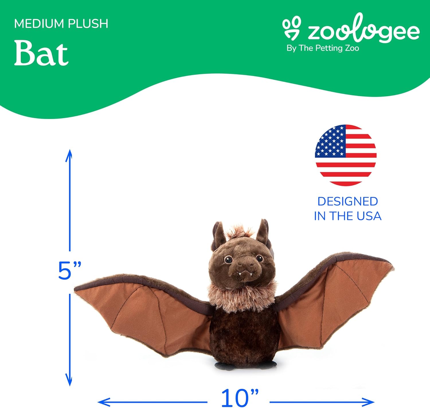 The Petting Zoo Bat Stuffed Animal Plushie, Gifts for Kids, Earth Keeperz Wildlife Animals, Zoologee Bat Plush Toy, 12 inches