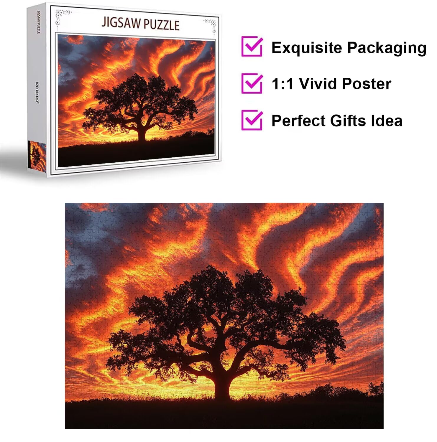 Puzzle 2000 Pieces Coucher de Soleil Puzzle Adulte 99x70cm, Arbre, n-456