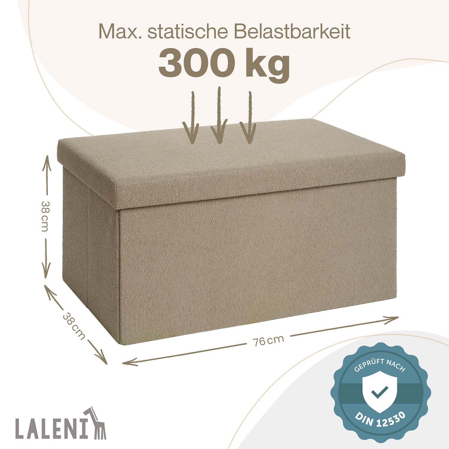 Laleni Sitzbank mit Stauraum groß - Truhenbank mit Stauraum 76x38 cm - Sitztruhe mit Stauraum - Bequemer Hocker mit Stauraum - Aufbewahrungsboxen Kinderzimmer - Storage Bench - Sitzbox in Taupe