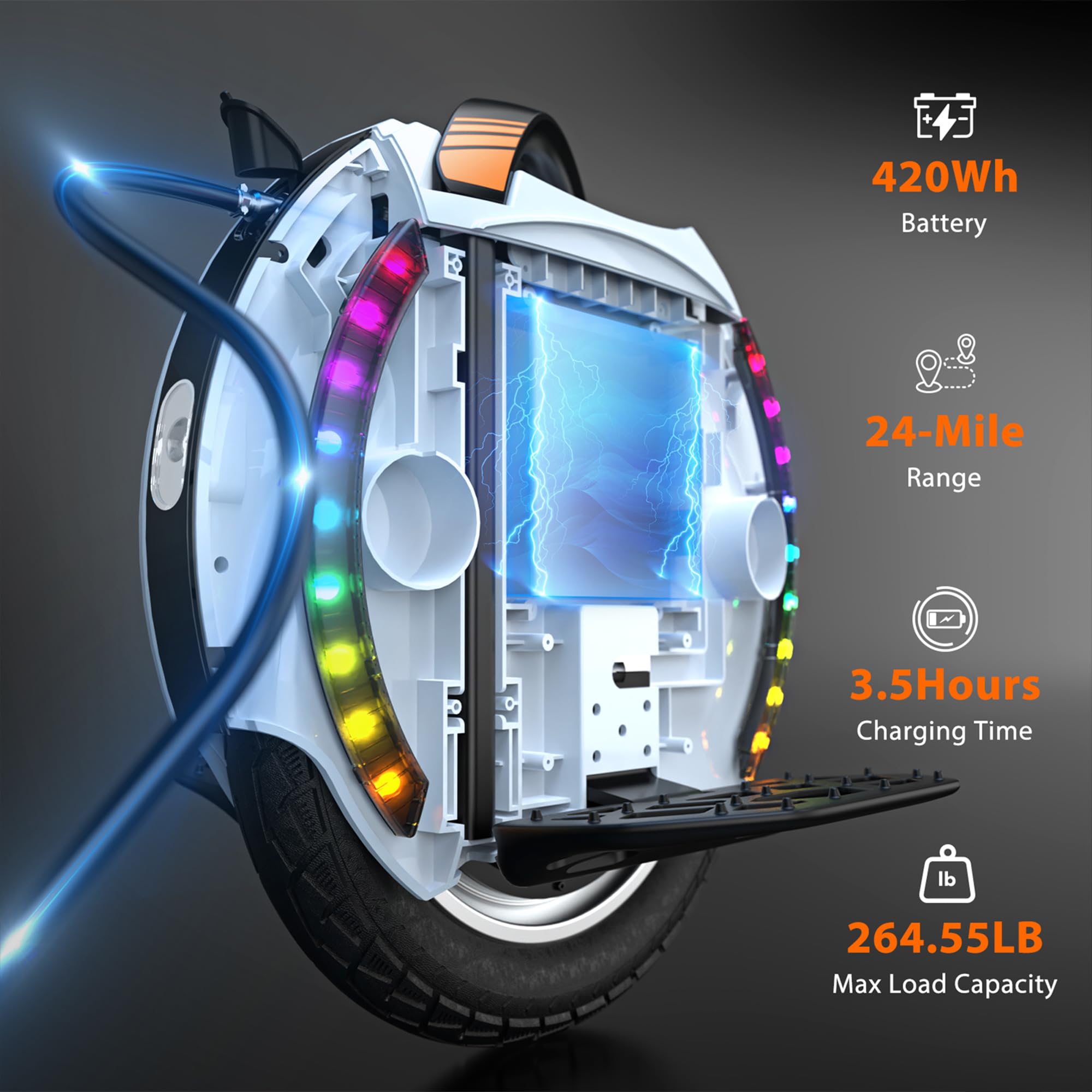 Kingsong Monociclo Eléctrico KS-14D 420wh, Adulto, Blanco, Rueda 14", Motor de 800W, Autonomía de hasta 40km, Velocidad Limitada de 25km/h,