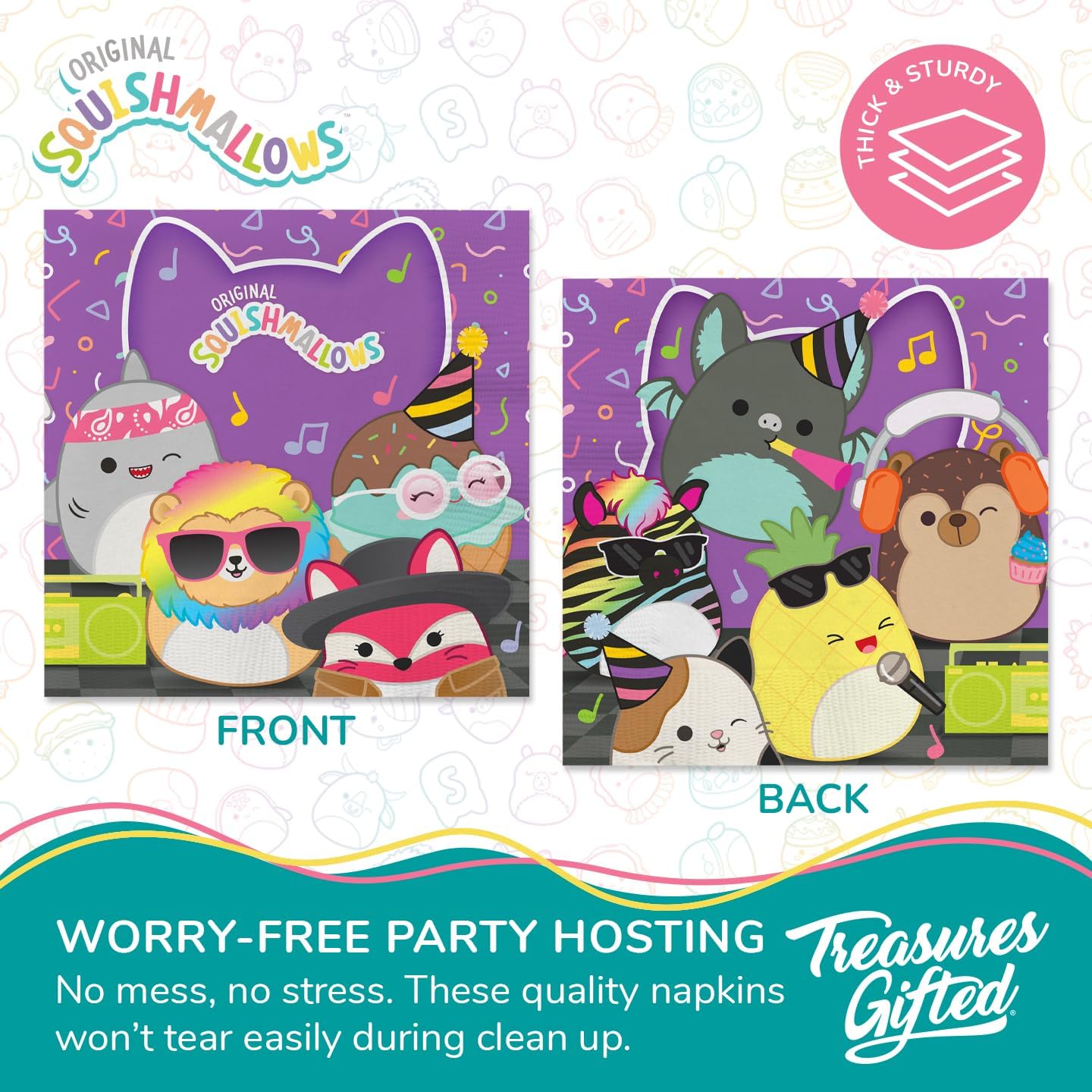 Treasures Gifted Officially Licensed Club Squishmallows Party Supplies - Serves 24 Guests - Dinnerware Starter Set Squishmallows Birthday Decorations - Plates and Napkins Set