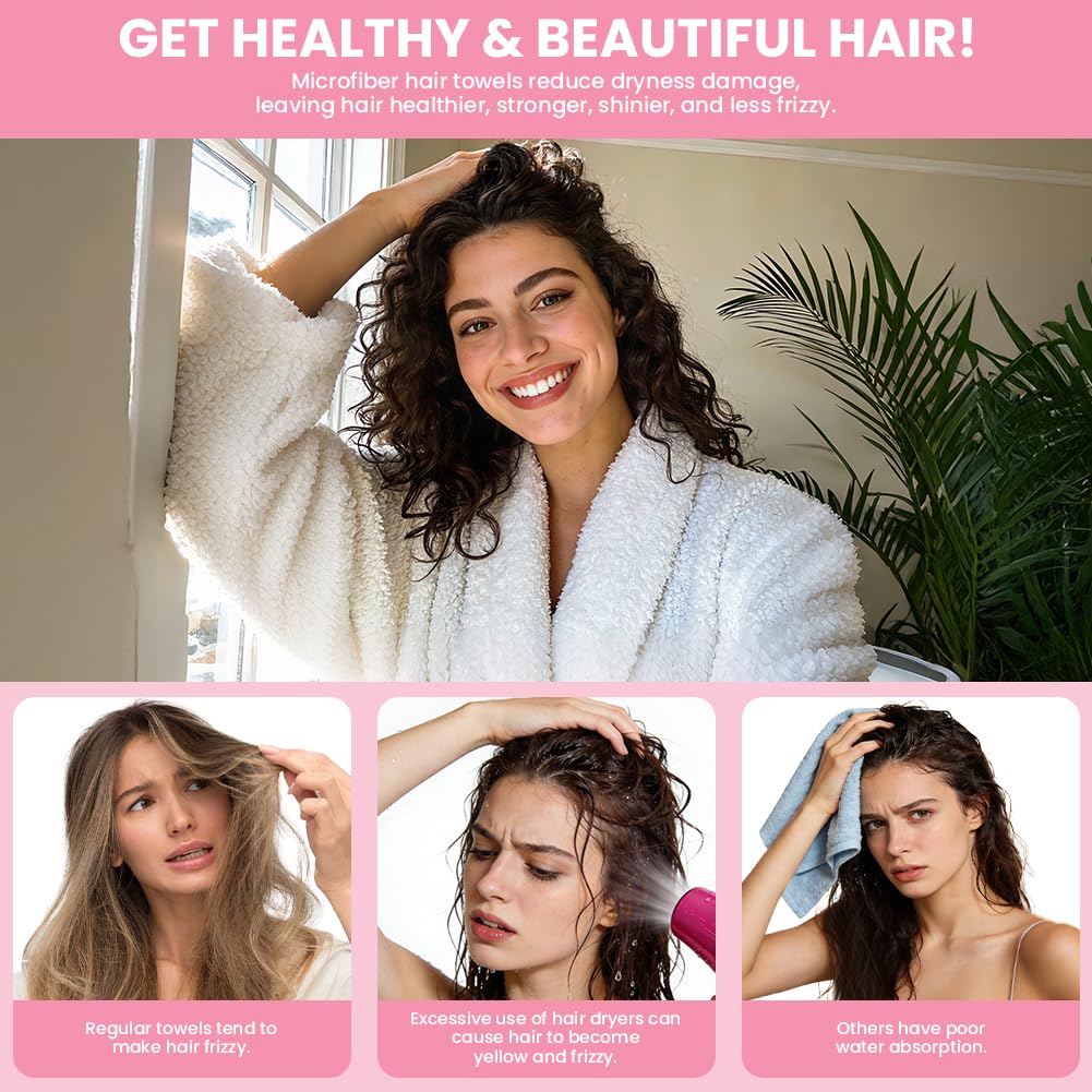 HOTUT Asciugamano Microfibra Capelli,2 Pezzi Asciugamano Capelli Turbante con Bottone,Morbido Assorbente, Turbante ad Asciugatura Rapida,Capelli Microfibra Urbana per Lunghi,Corti,Donne,Ragazze