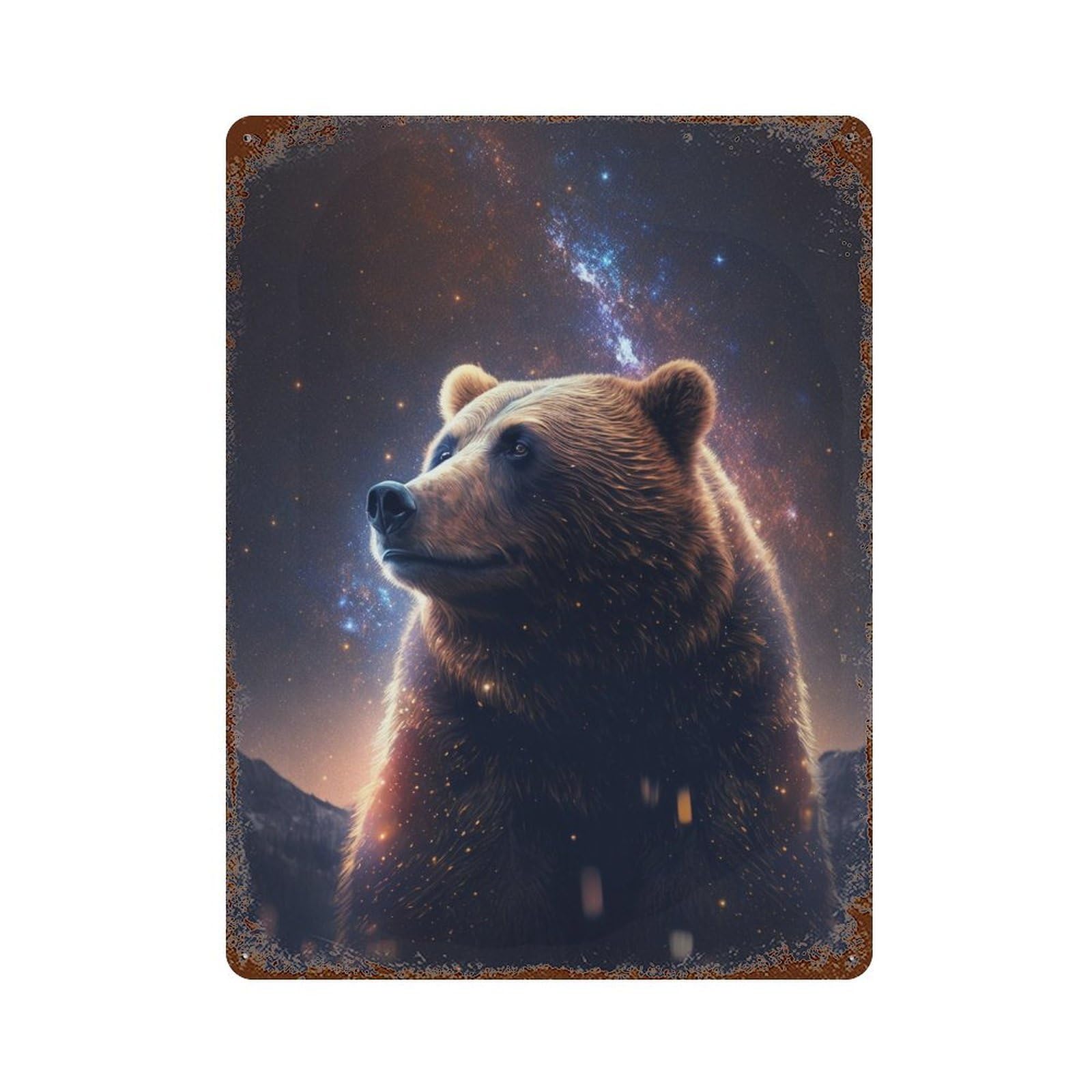 Galactic Bear Majesty -1 Rust Effect Tin Sign 15.7"x11.8", Vintage Wall Decor for Pub, Kitchen And Man Cave Decor