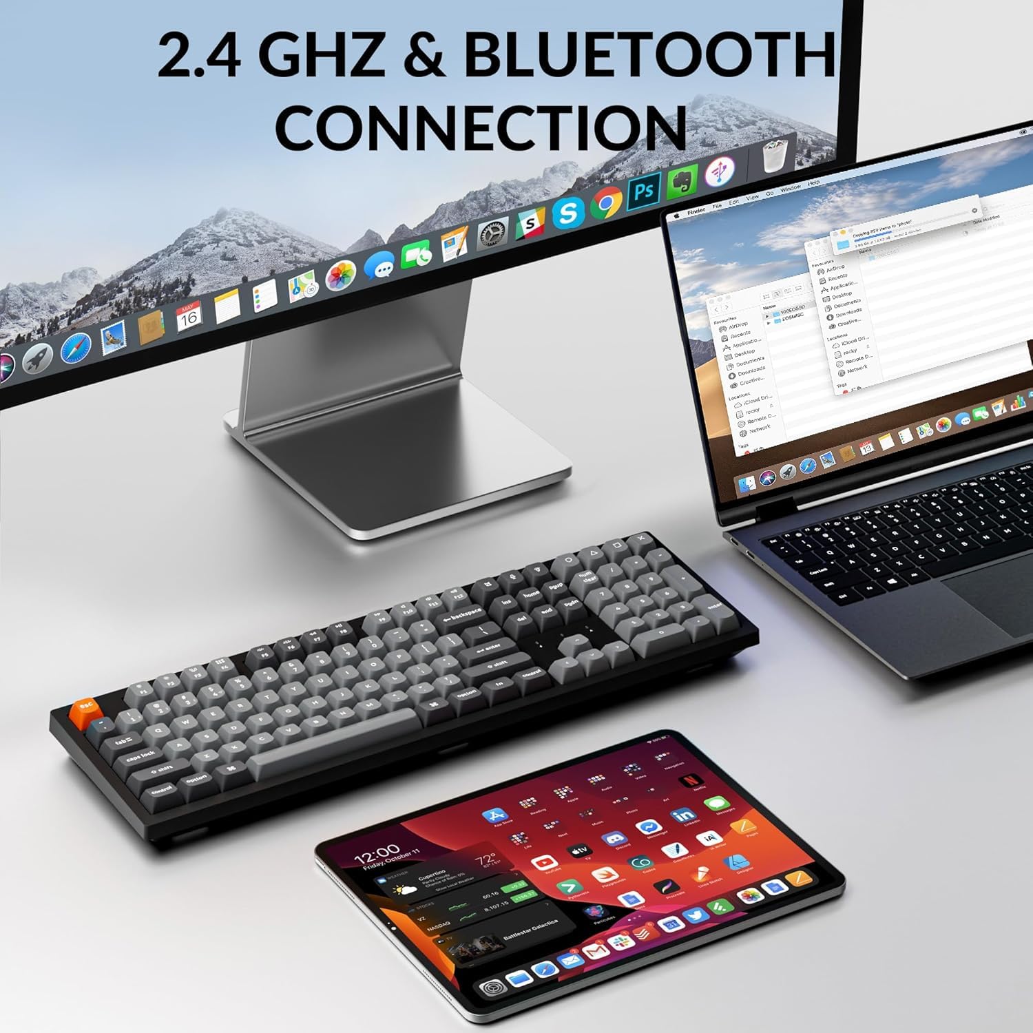 Keychron K10 Max Kabellose DE-ISO Mechanische Tastatur,QMK 2.4 GHz Bluetooth Vollgröße Weiße Hintergrundbeleuchtung Kompatibel mit Mac Windows Linux Banana Switches