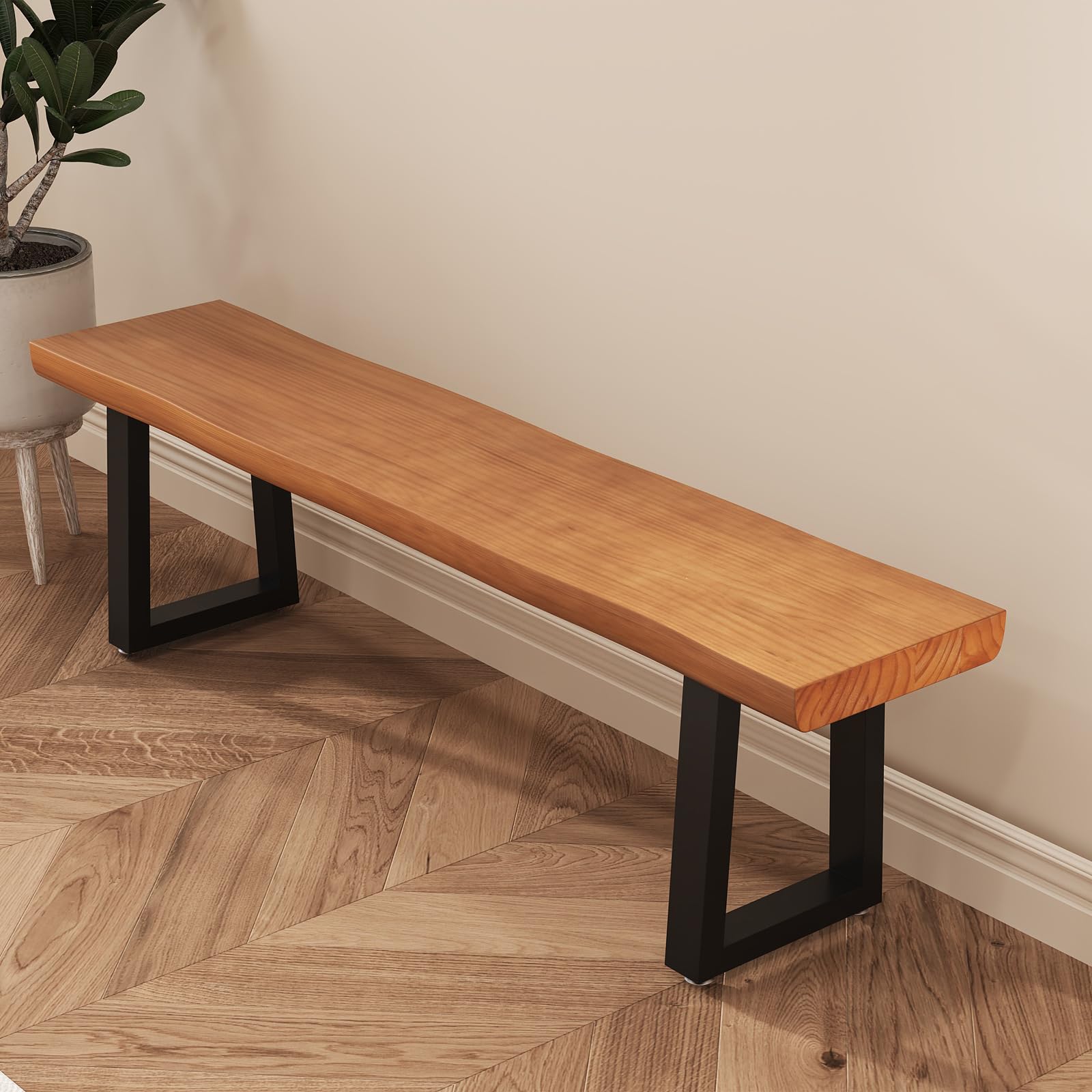 View 1 of **table is sealed** wangbochuan Large 78.74in Dark Yellow Solid Wood Bench - Sturdy Metal Legs | Versatile Dining/Entryway Bench for Living Room, Home Office & Dining Room | Multi-Size Options