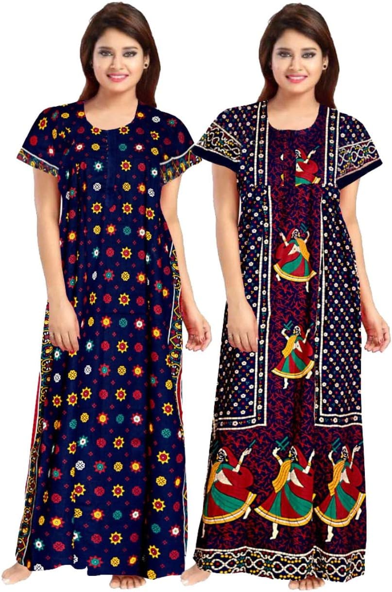 Women's Pure Cotton Nightwear Casual Nighty (Blue DANDIYA Blue STAR-26 XXL)