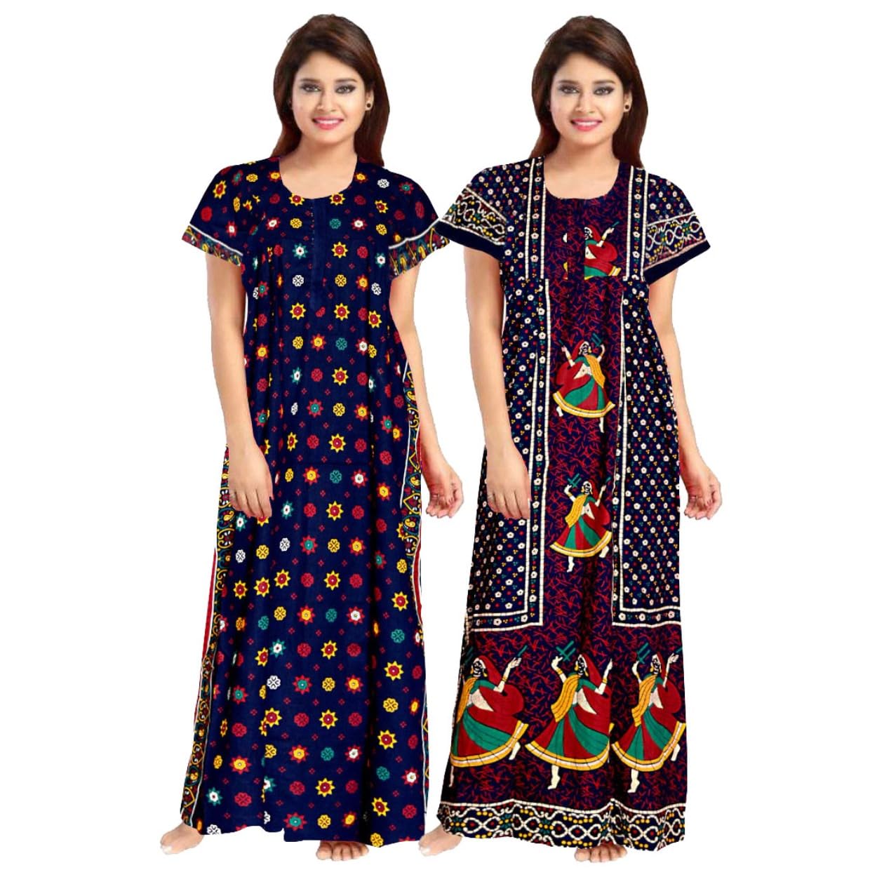 Women's Pure Cotton Nightwear Casual Nighty (Blue DANDIYA Blue STAR-26 XXL)