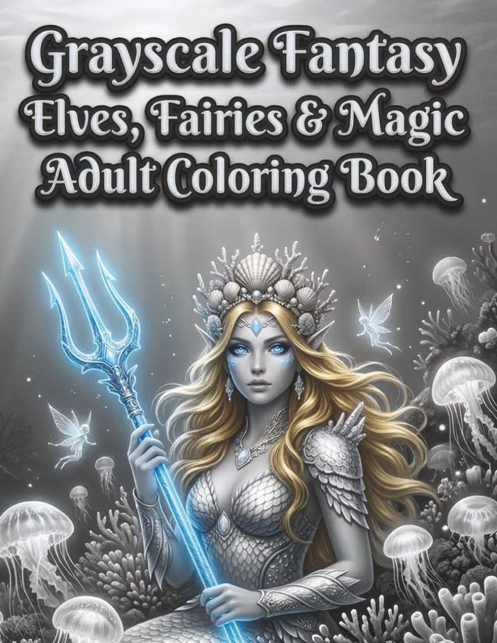 Grayscale Fantasy Elves, Fairies & Magic Adult Coloring Book: Enchanted Beings and Mystical Realm Designs for Relaxation, Shaded Art Therapy for ... Relief with Detailed Mythical Illustrations