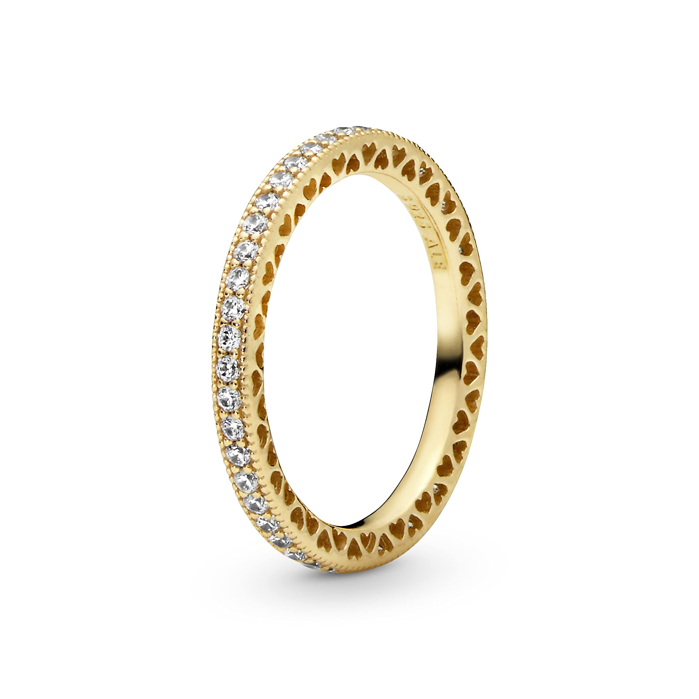 Pandora Signature Hearts of Pandora 14k gold-plated with clear cubic zirconia ring, 54