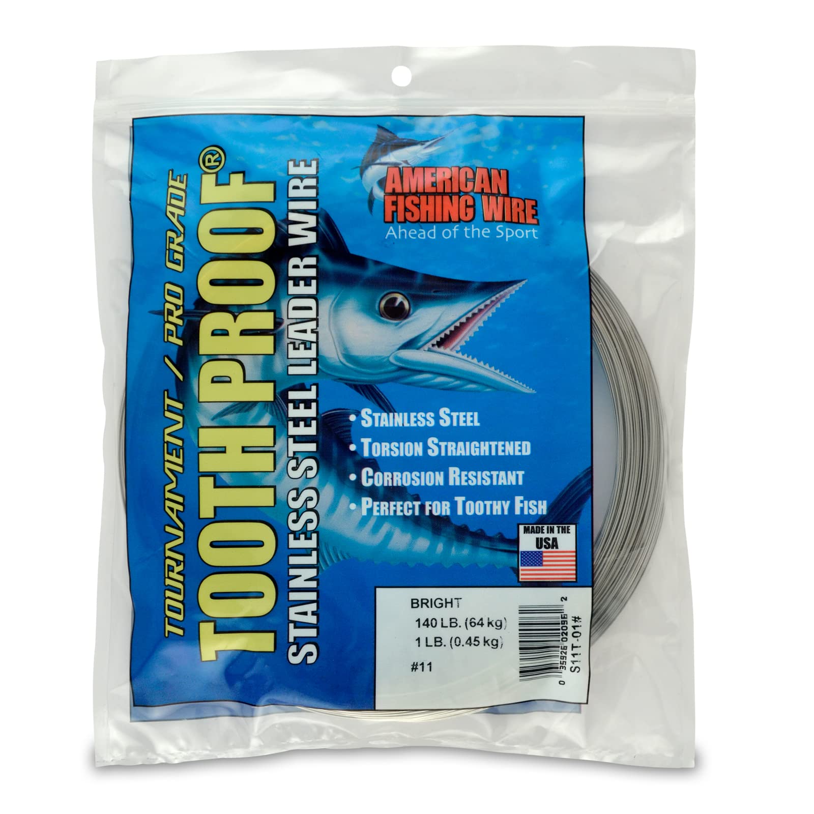 AFW #11 Tooth Proof Stainless Steel Single Strand Leader Wire, 140 lb Test, Bright, 548ft