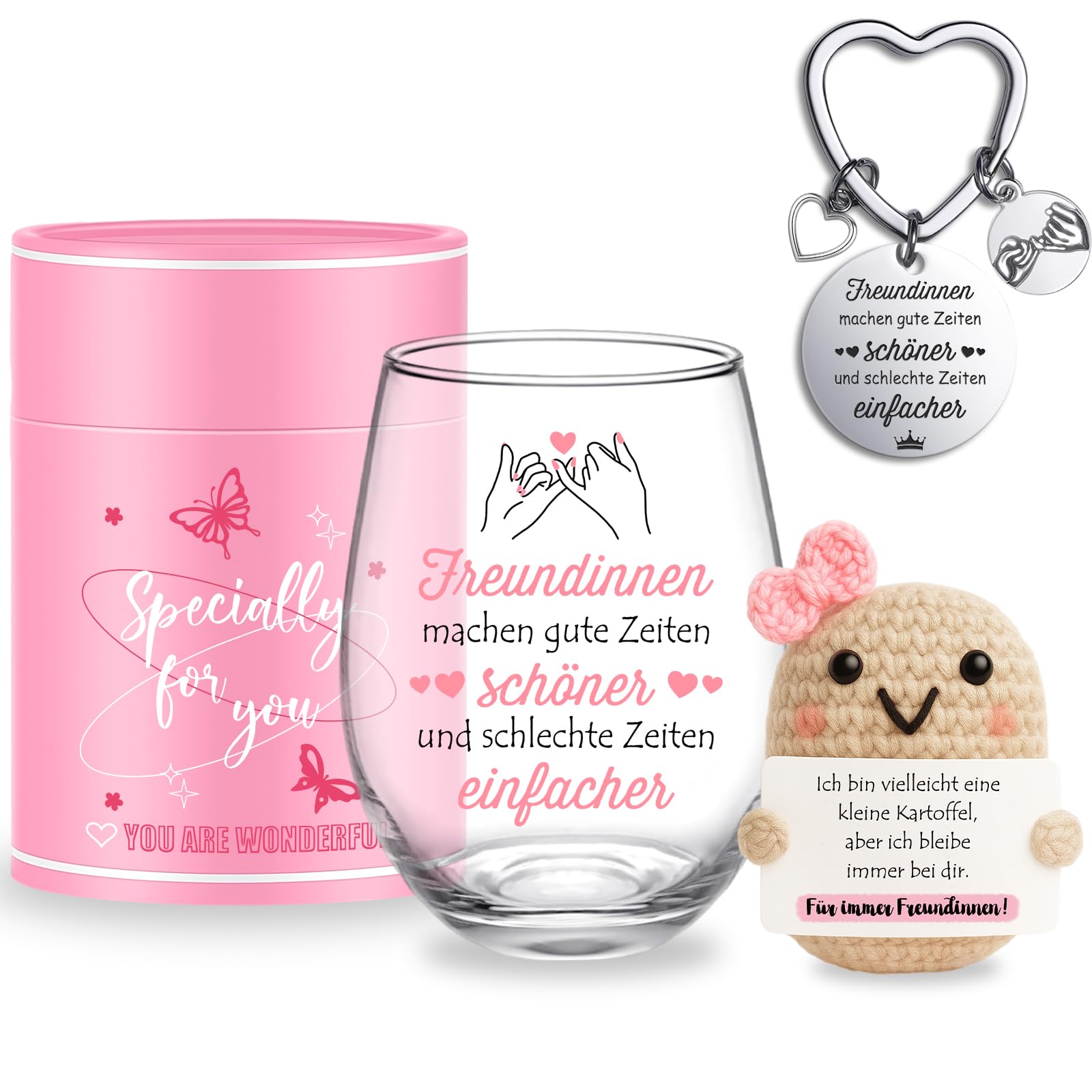 Tixlux Geschenk für Freundin Frauen Weingläser Geburtstagsgeschenk für Frauen Freundschaftsgeschenke Dankeschöngeschenke Personalisierte Geschenke für Beste Freundin 450ml