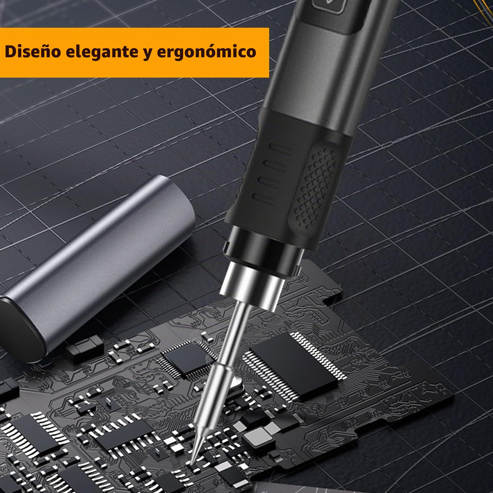 Juego de soldador 100W Soldador CC 9-24V PD/QC/DC 180-842℉ calefacción, 3 cabezas de soldadura, pantalla IPS, adecuado para componentes electrónicos, electrodomésticos bricolaje (HS-02B Estándar 3)