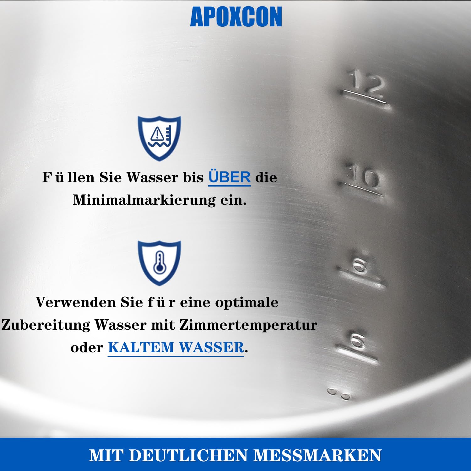 APOXCON Cafetera eléctrica para 12 tazas, cafetera de acero inoxidable (304) con botón de tapa de cristal e interruptor de encendido/apagado