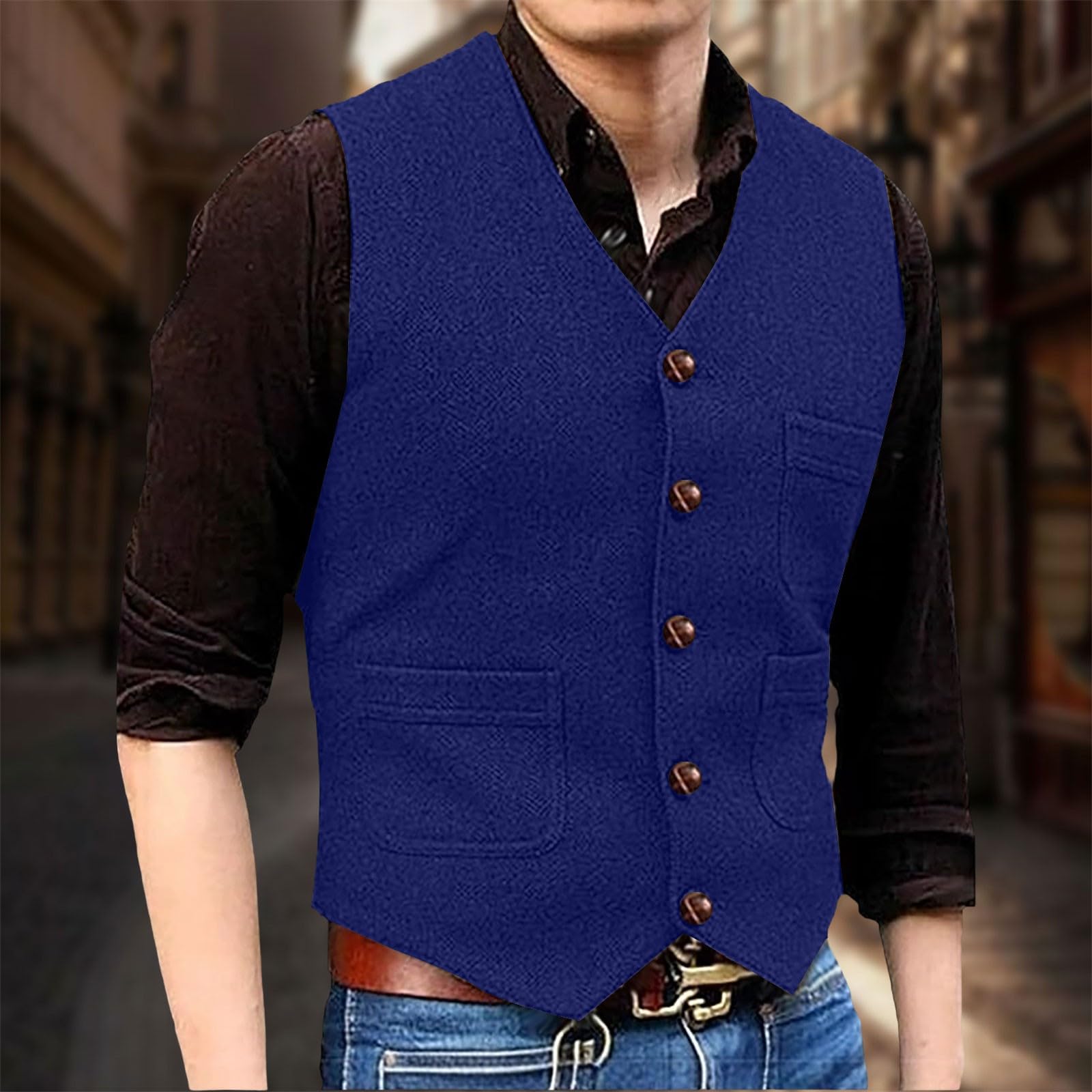 Generisch Gilet in pelle da uomo, leggero, estivo, marrone
