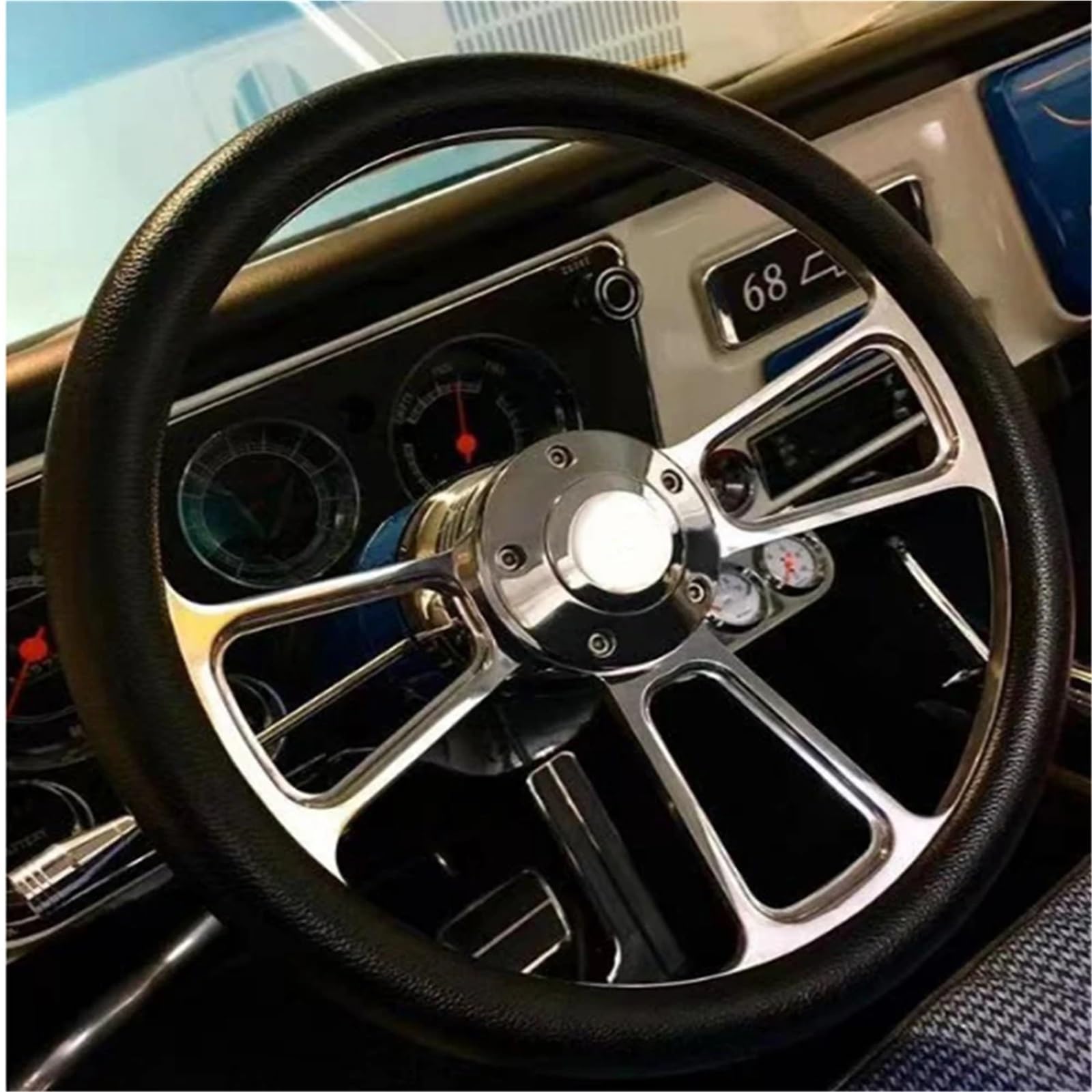 Volante da corsa Volante universale da 14 pollici 350 mm in pelle microfibra retrò cromata nera a tre razze, volante spesso 5 per corsa rallye