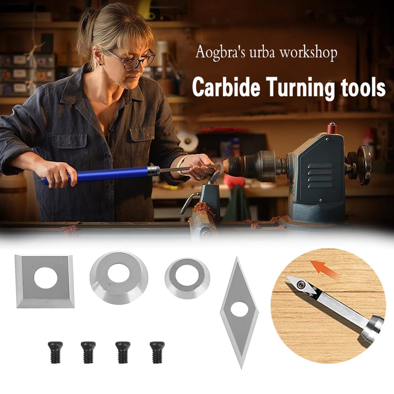 Plaquettes Carbure 16 Pièces Kit de Fers à Tourner CNC pour Bois Vis M4