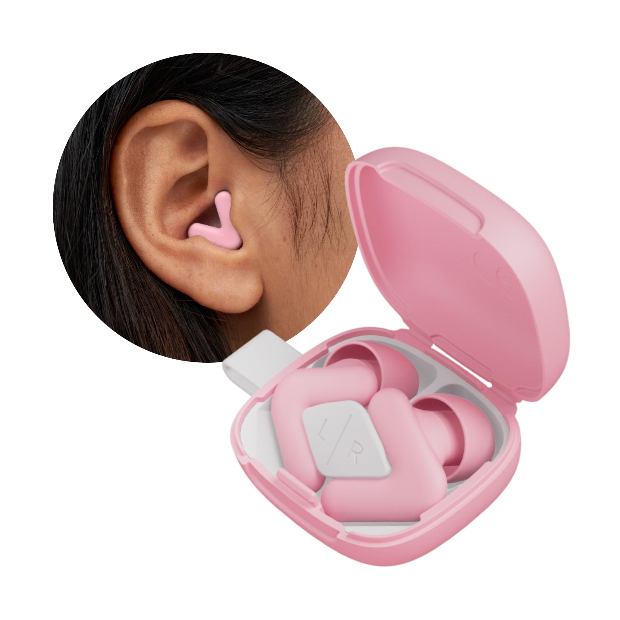 Alpine Silence Ear Plugs for Sleep, Focus & Travel - Comfortable, Travel Essential, Noise Cancelling Earplugs, V-Shape Snug Fit & Soft Oval Tips, 4 Sizes XS/S/M/L, Reusable Ear Plugs - Pink