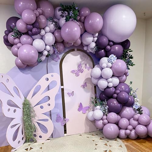 Miniatura 6 de Guirnalda de globos morados, lavanda, globos de doble relleno, color lila pastel, kit de arco de globos de látex metálico morado oscuro, juego de