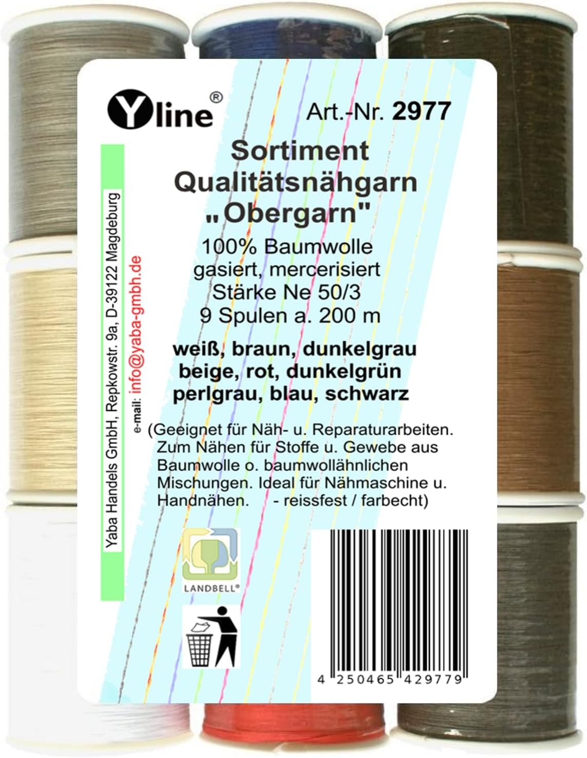 2977 Assorted 9 Spools of 200 m Quality Sewing Thread Various Standard Colours Ne 50/3 100% Cotton for Sewing Machine