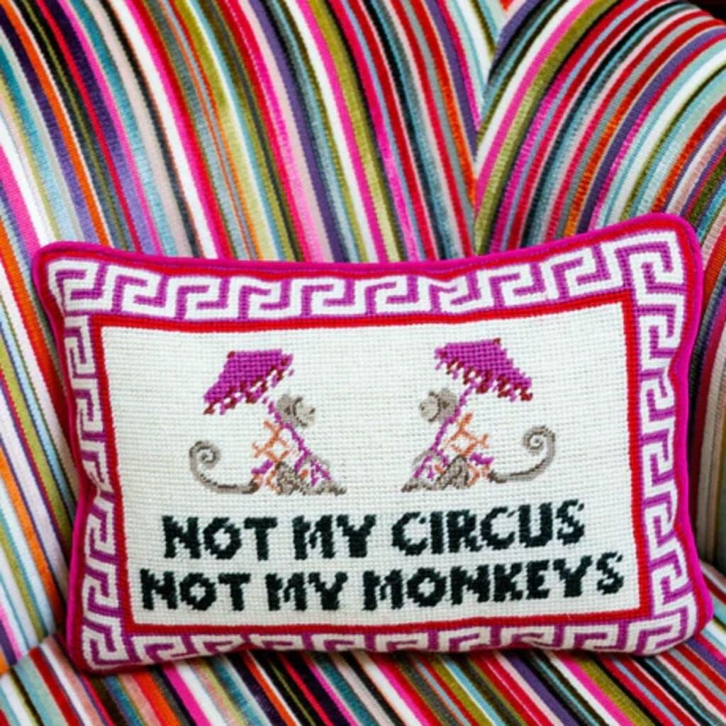 FURBISH Needlepoint Decorative Throw Pillow - Not My Circus Not My Monkeys, Small Embroidered Accent Pillow for Bed, Chair, Couch, Sofa, Eclectic Home Decor, 10" x 14" - Image 3