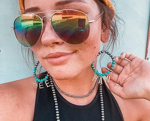 Miniatura 2 de Aretes de turquesa, collar, pulsera, conjunto de joyería, bohemio, vaquera occidental, herradura de la suerte, Yee Haw, aretes colgantes