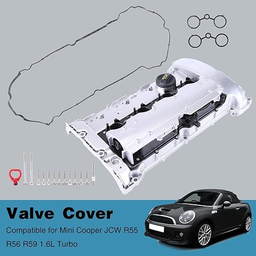 Miniatura 7 de ikasus 11127646555 Cubierta de válvula de motor de aluminio con juntas compatible con Mini Cooper JCW R55 R56 R59 1.6L Turbo con cubierta de válvula