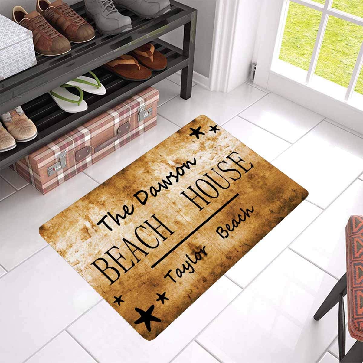 Artsadd Custom Family Name Door Mat Personalized Text on Beach HouseDoormat Rug Welcome Indoor Outdoor Travel Mat Non Slip Floor Mat Rug 24x16 Inches
