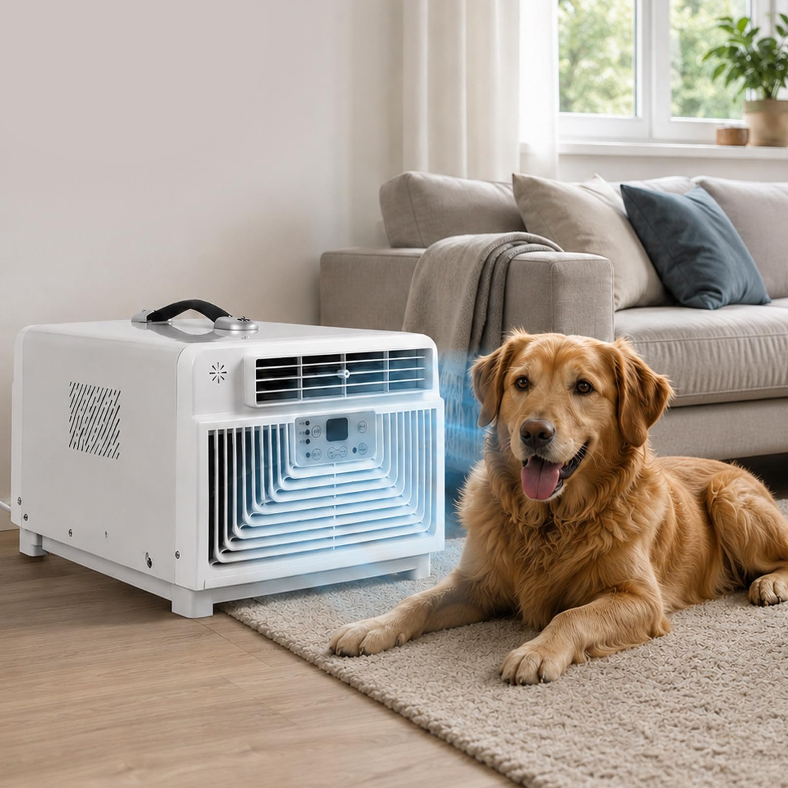moupeaktain Van Air Conditioner 220V, 3400 BTU Camping Air Conditioner, Portable Ac Unit for Tent, Rv, Truck, Dorm and Small Room, Quiet Cooling, Remote, 1-12h Timer, Dehumidifier and Fan