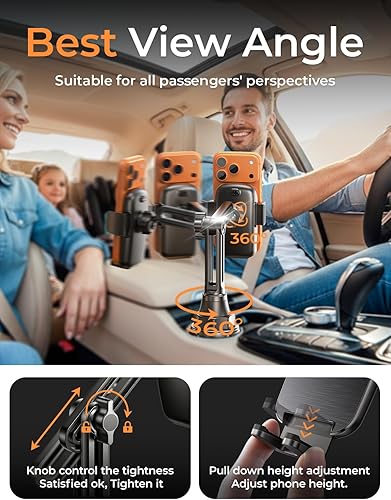 Miniatura 4 de LISEN Upgraded Version Cup Holder Phone Holder 360° Adjustable Long Neck Car Phone Mount Golf Cart Phone Holder, Valentines Day Gifts for iPhone 17
