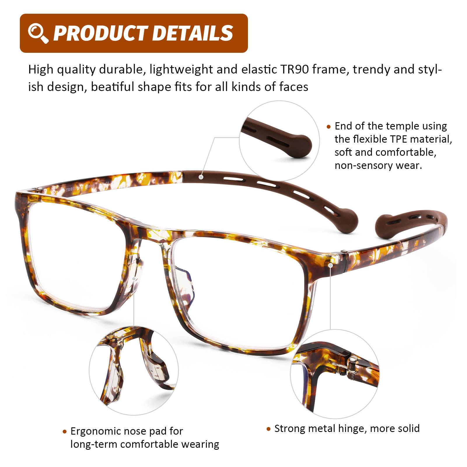 DOOViC Blue Light Filter Reading Glasses 2.0 Neck Hanging Tortoiseshell Square Frame Computer Readers for Men/Women - Image 3