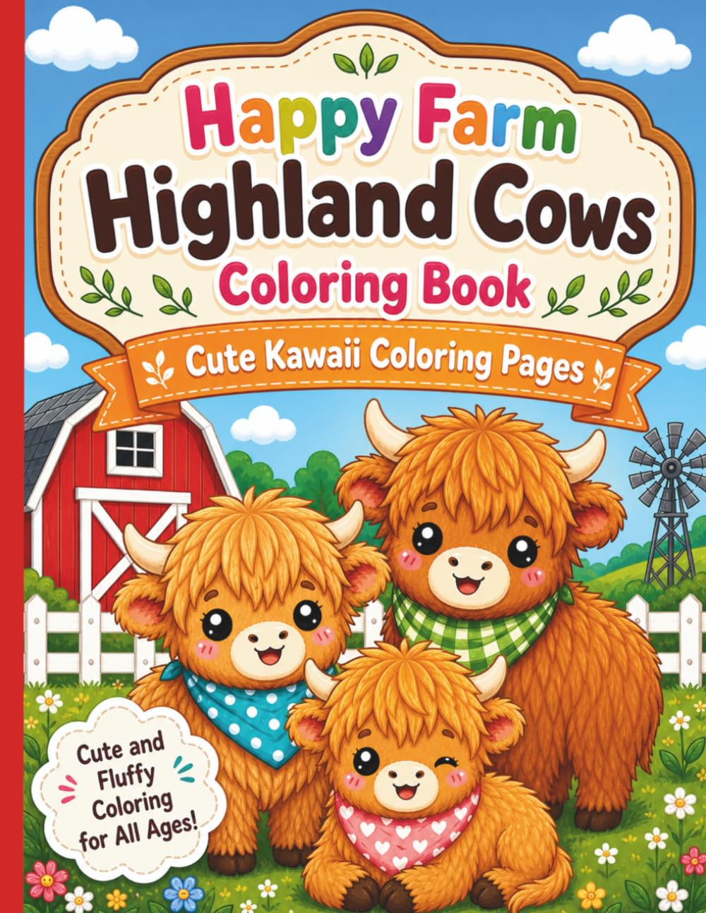 Happy Farm Highland Cows Coloring Book: Cute Kawaii Coloring Pages